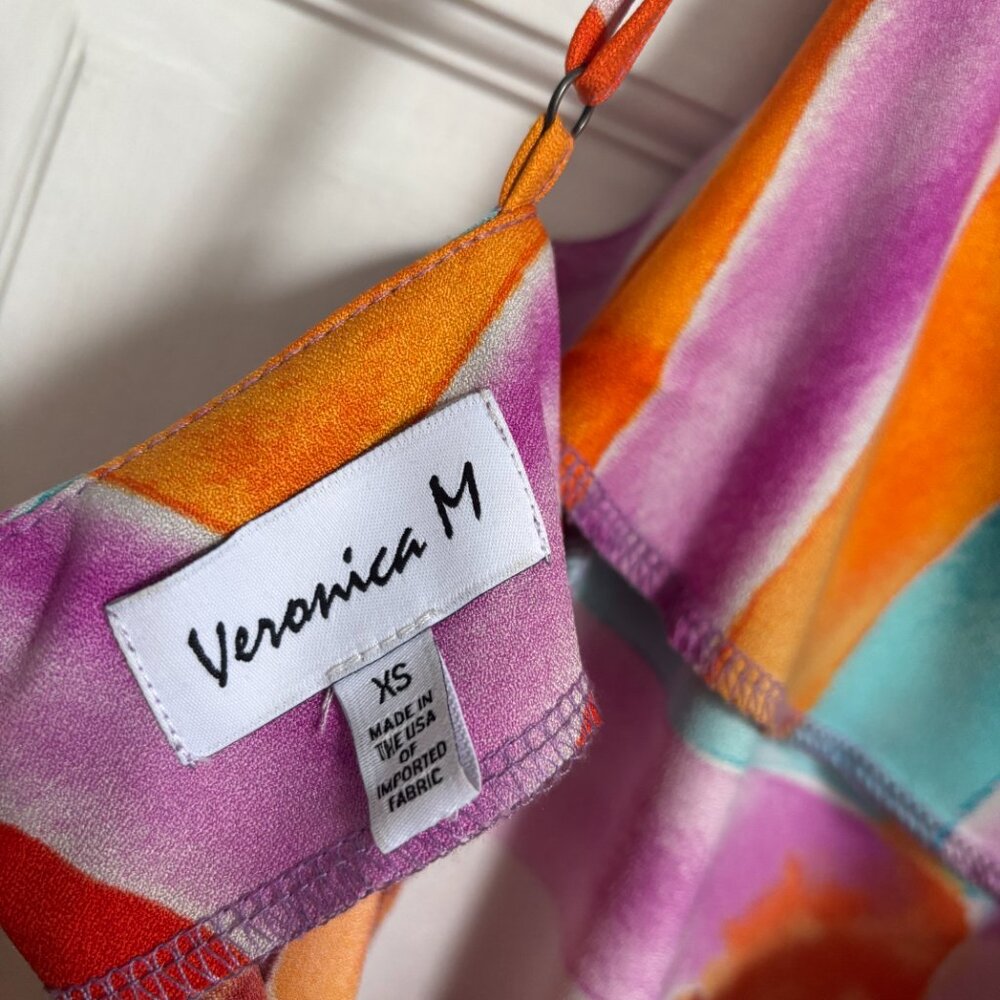 Veronica M Dress Colorful Midi Pink White Red Tropical Graphic Print Vacation XS - Picture 7 of 9